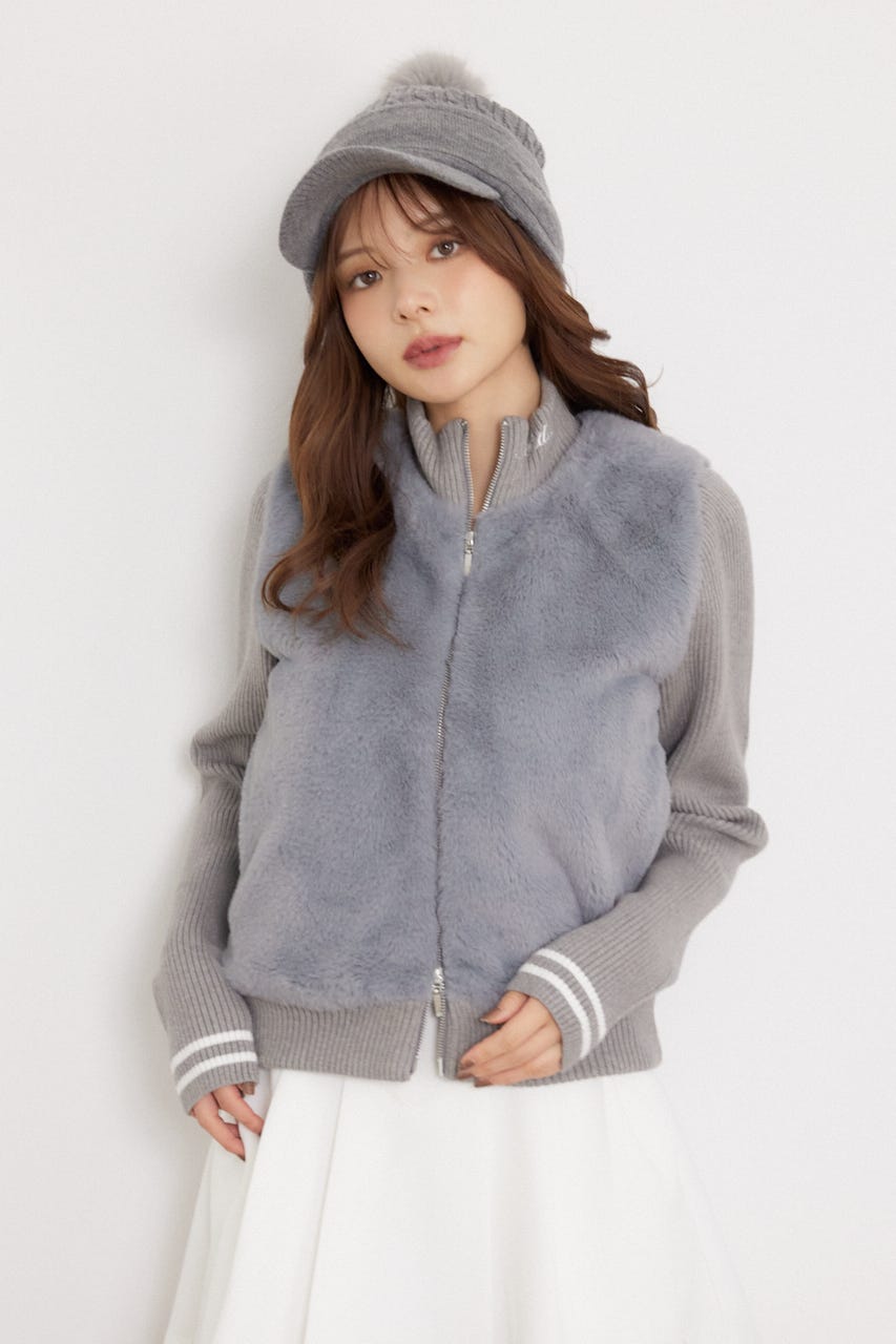 【一部店舗・WEB限定】【RIENDA GOLF】中綿ファーコンビニットブルゾン GRY S