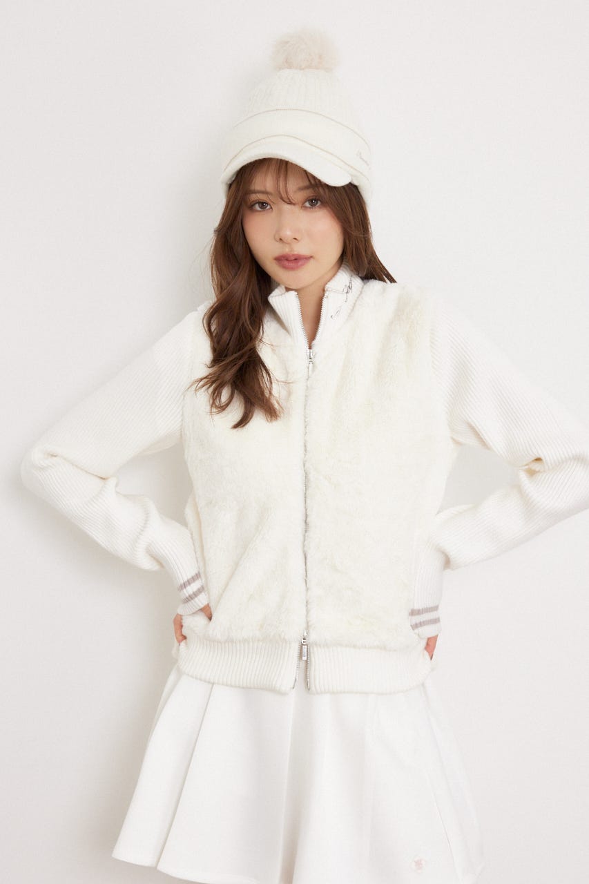 【一部店舗・WEB限定】【RIENDA GOLF】中綿ファーコンビニットブルゾン WHT S