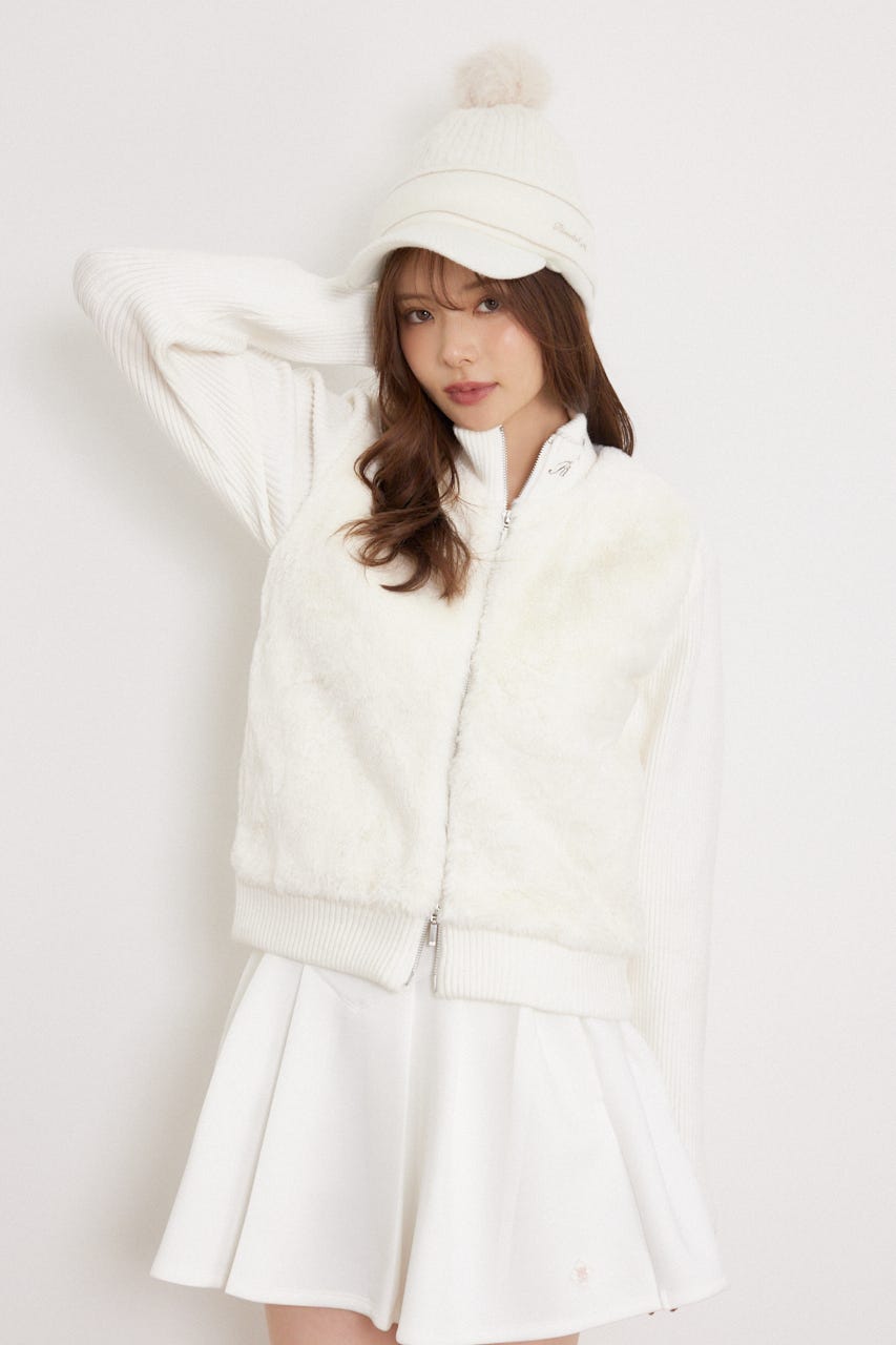 【一部店舗・WEB限定】【RIENDA GOLF】中綿ファーコンビニットブルゾン WHT S