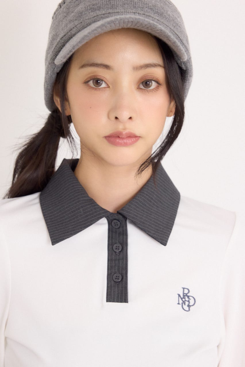 【一部店舗・WEB限定】【RIENDA GOLF】ポロカラーカットトップス WHT S