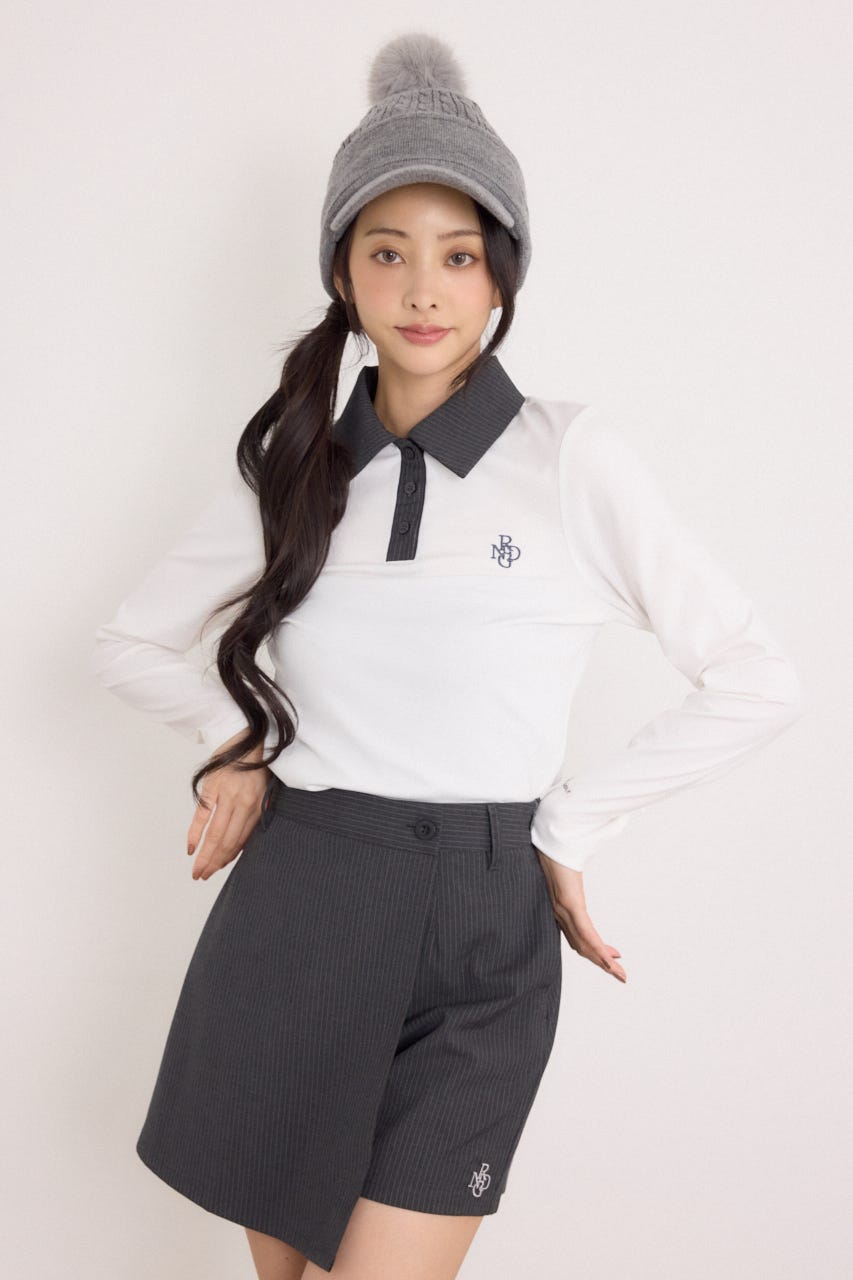 【一部店舗・WEB限定】【RIENDA GOLF】ポロカラーカットトップス WHT S