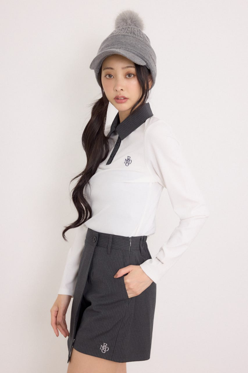 【一部店舗・WEB限定】【RIENDA GOLF】ポロカラーカットトップス WHT S