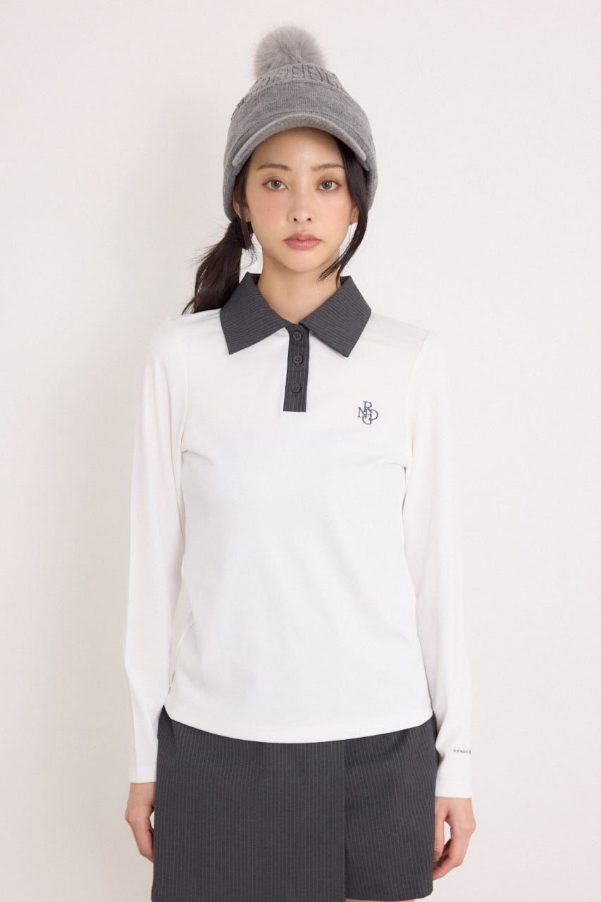 【一部店舗・WEB限定】【RIENDA GOLF】ポロカラーカットトップス WHT S