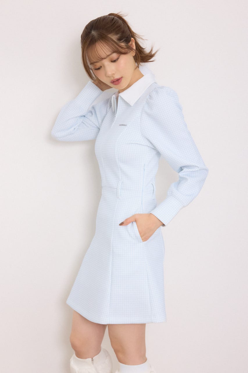 【一部店舗・WEB限定】【RIENDA GOLF】配色ハーフジッププリンセスワンピース 柄BLU M