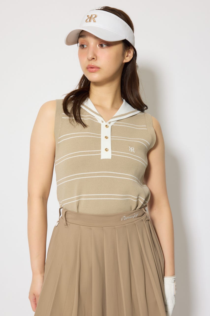 【一部店舗・WEB限定】【RIENDA GOLF】マリンボーダーニットトップス BEG S