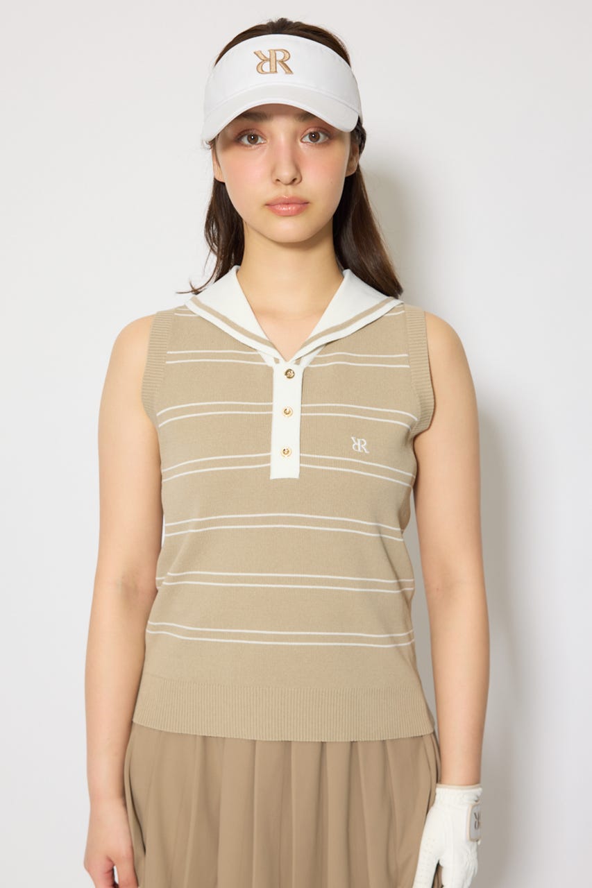 【一部店舗・WEB限定】【RIENDA GOLF】マリンボーダーニットトップス BEG S