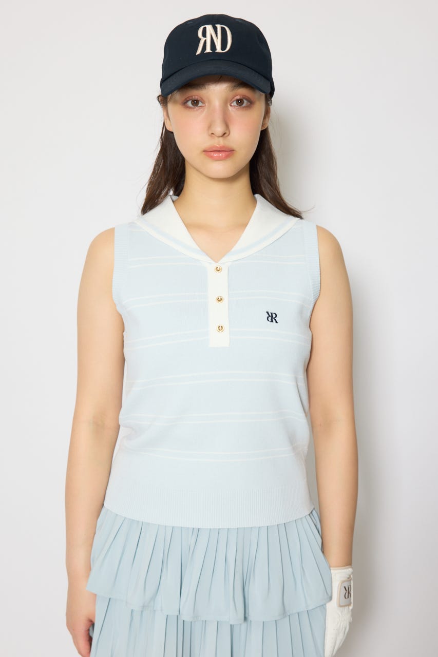 【一部店舗・WEB限定】【RIENDA GOLF】マリンボーダーニットトップス L/BLU M