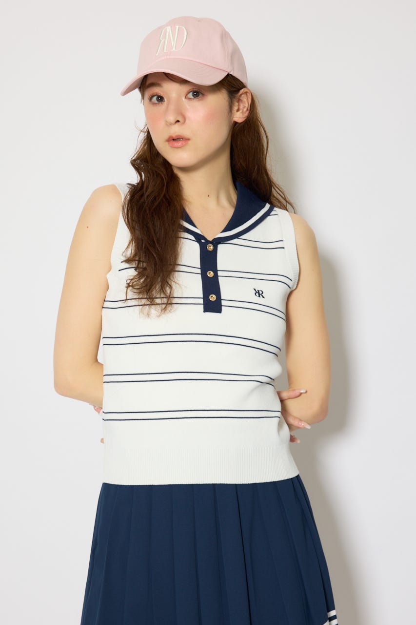 【一部店舗・WEB限定】【RIENDA GOLF】マリンボーダーニットトップス WHT S