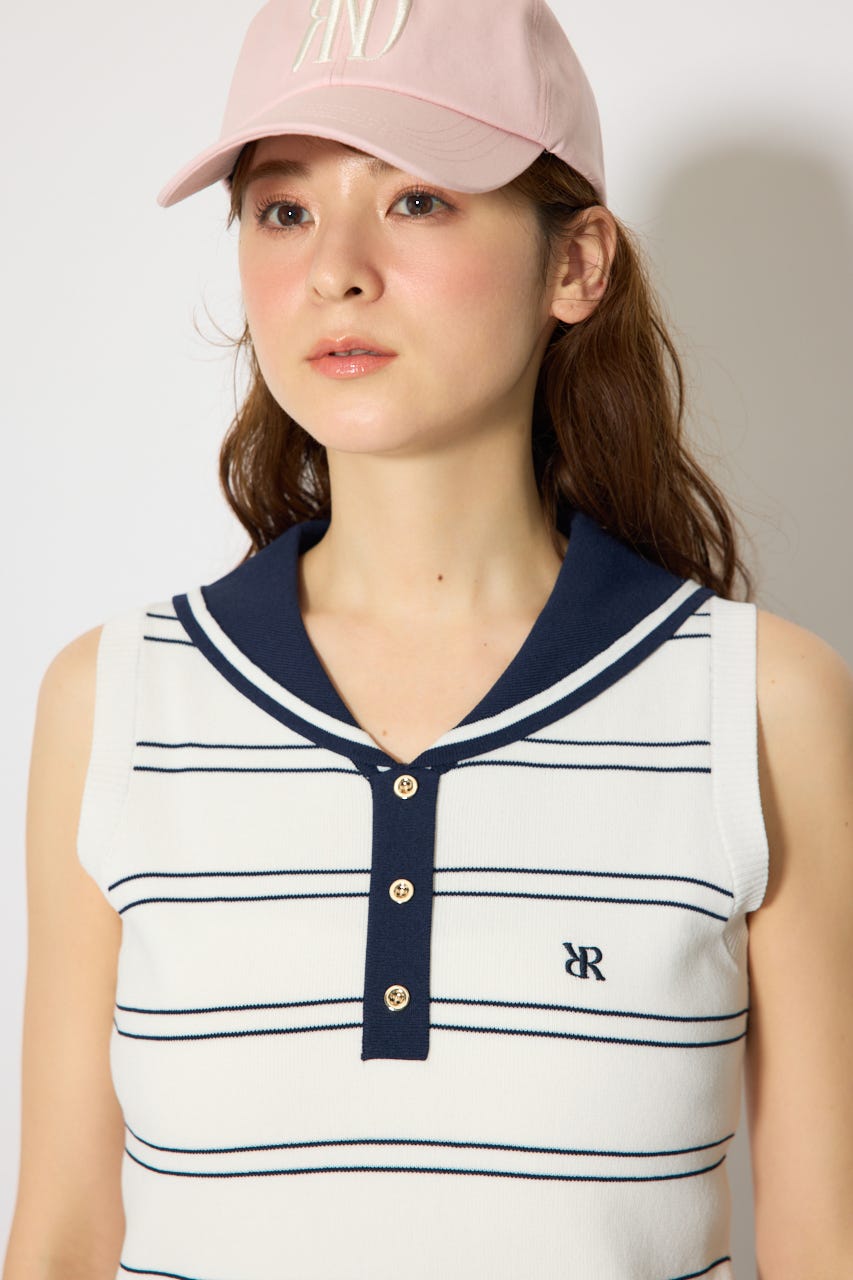【一部店舗・WEB限定】【RIENDA GOLF】マリンボーダーニットトップス WHT S