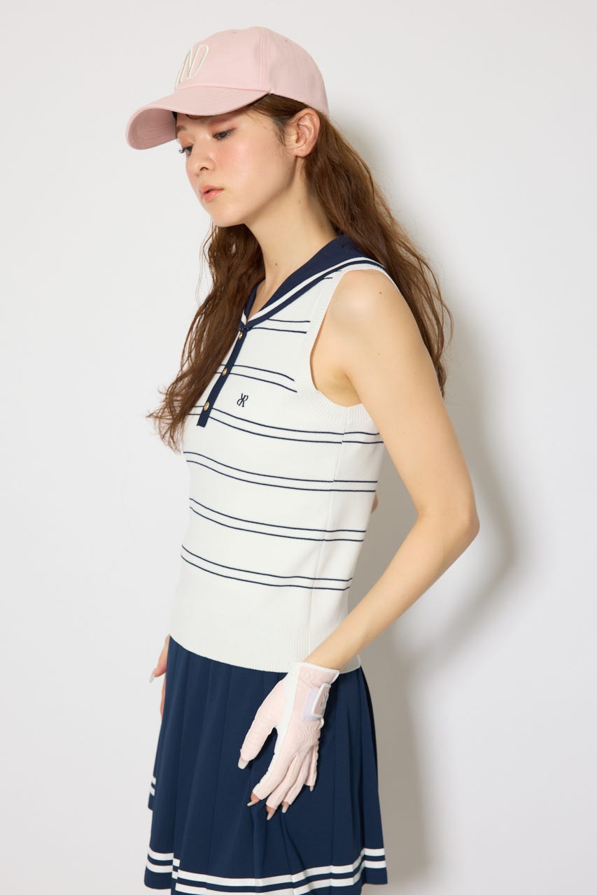 【一部店舗・WEB限定】【RIENDA GOLF】マリンボーダーニットトップス WHT S