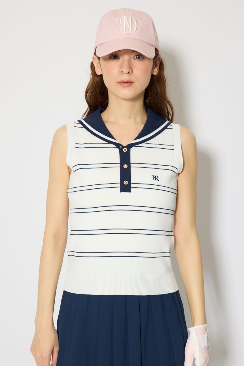 【一部店舗・WEB限定】【RIENDA GOLF】マリンボーダーニットトップス WHT S
