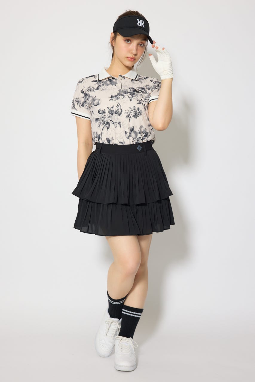 【一部店舗・WEB限定】【RIENDA GOLF】ラインコンパクトポロトップス 柄BLK M