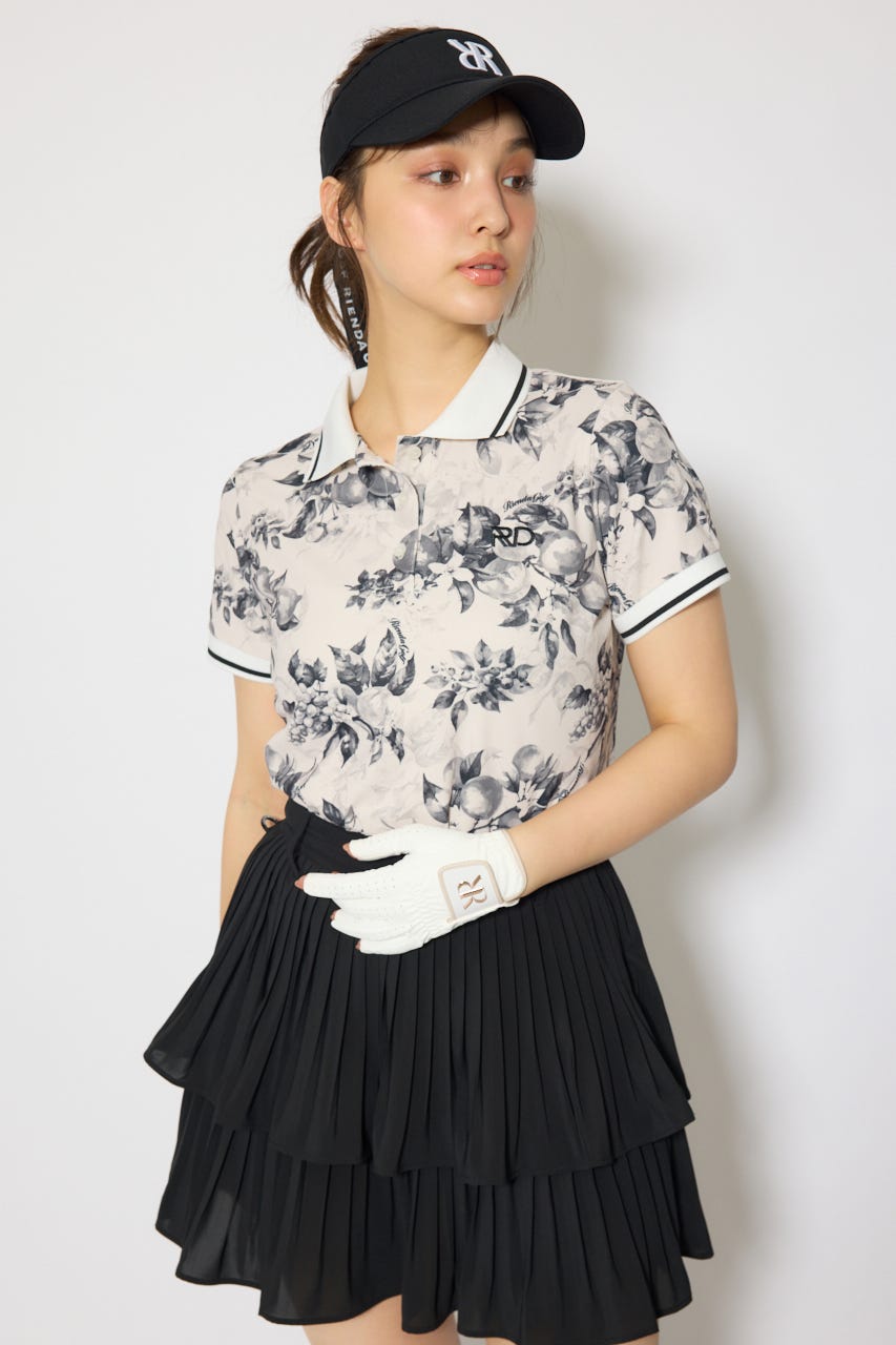 【一部店舗・WEB限定】【RIENDA GOLF】ラインコンパクトポロトップス 柄BLK M