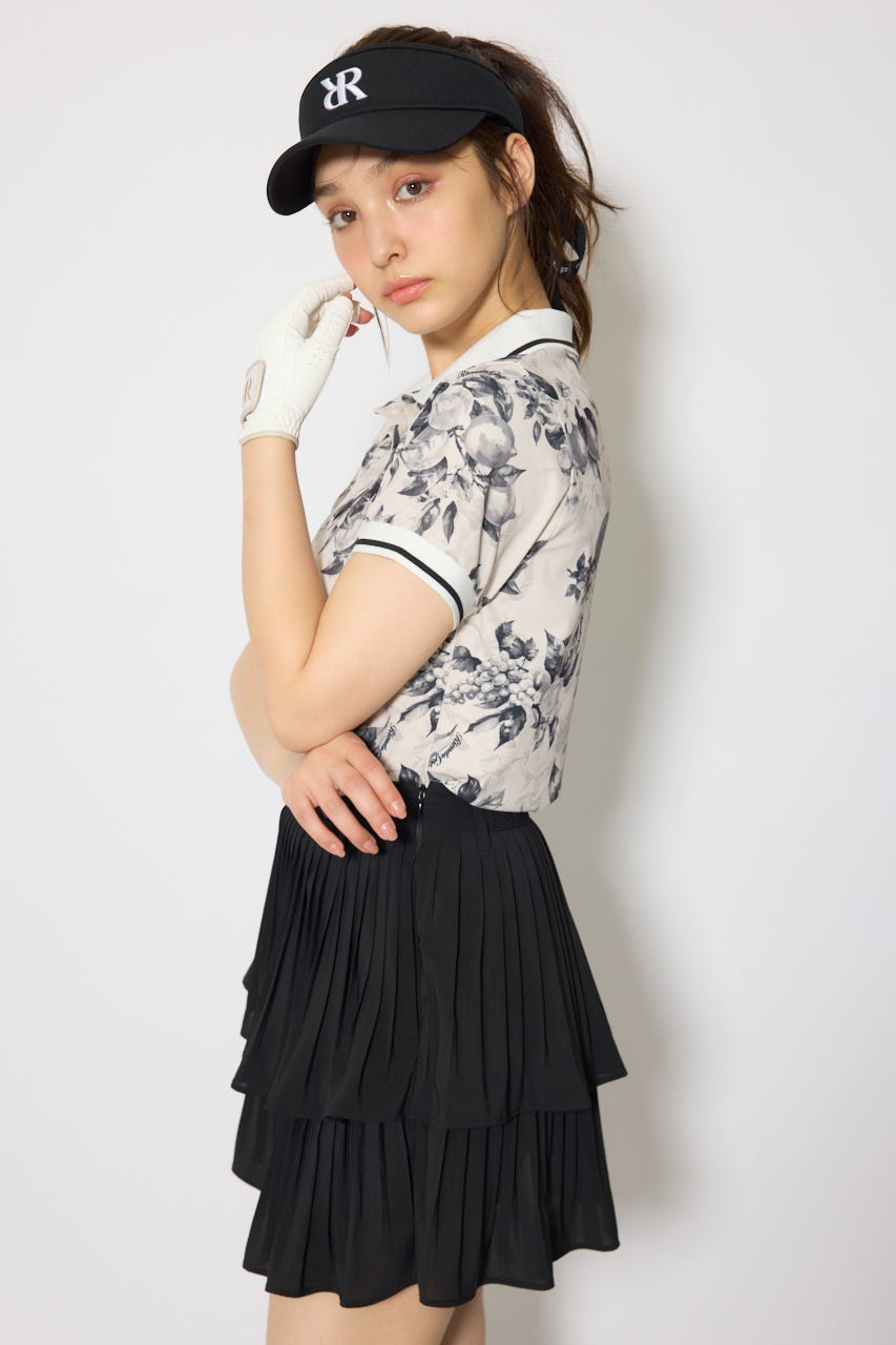 【一部店舗・WEB限定】【RIENDA GOLF】ラインコンパクトポロトップス 柄BLK M