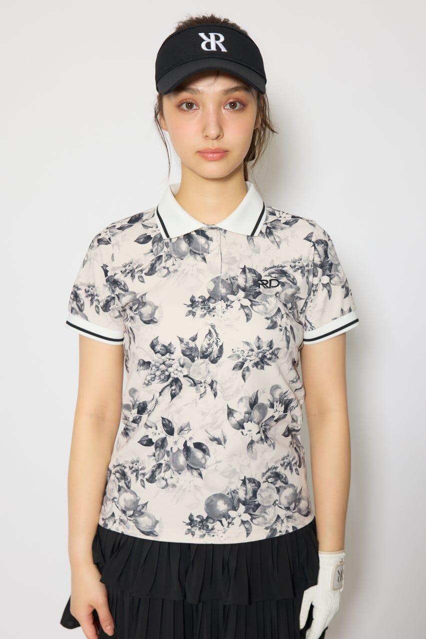 【一部店舗・WEB限定】【RIENDA GOLF】ラインコンパクトポロトップス 柄BLK M