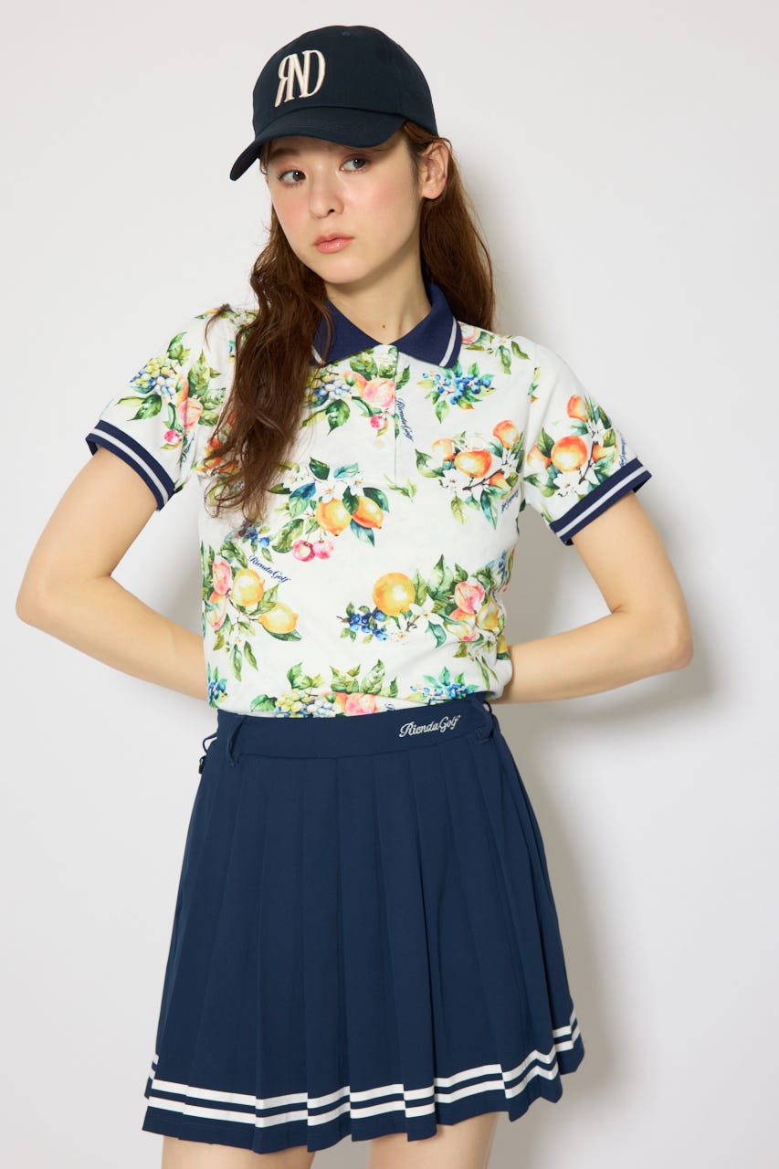 【一部店舗・WEB限定】【RIENDA GOLF】ラインコンパクトポロトップス 柄WHT S