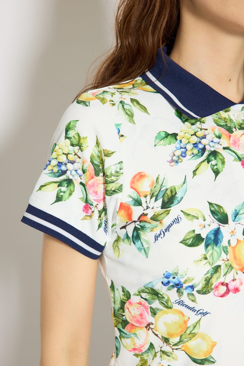 【一部店舗・WEB限定】【RIENDA GOLF】ラインコンパクトポロトップス 柄WHT S