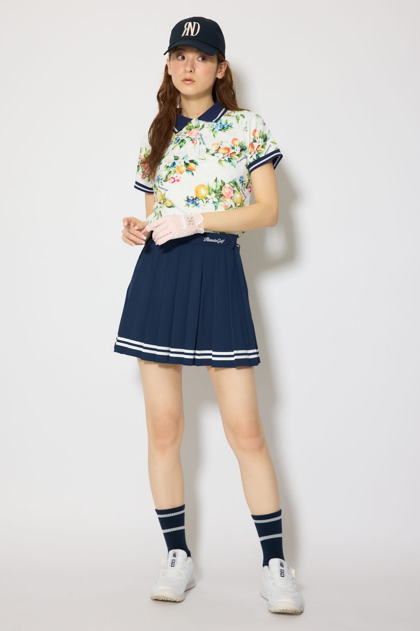 【一部店舗・WEB限定】【RIENDA GOLF】ラインコンパクトポロトップス 柄WHT S