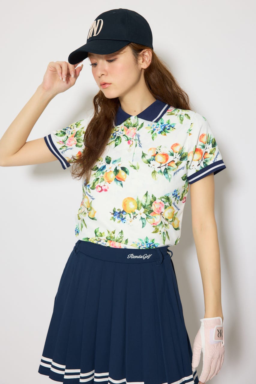 【一部店舗・WEB限定】【RIENDA GOLF】ラインコンパクトポロトップス 柄WHT S