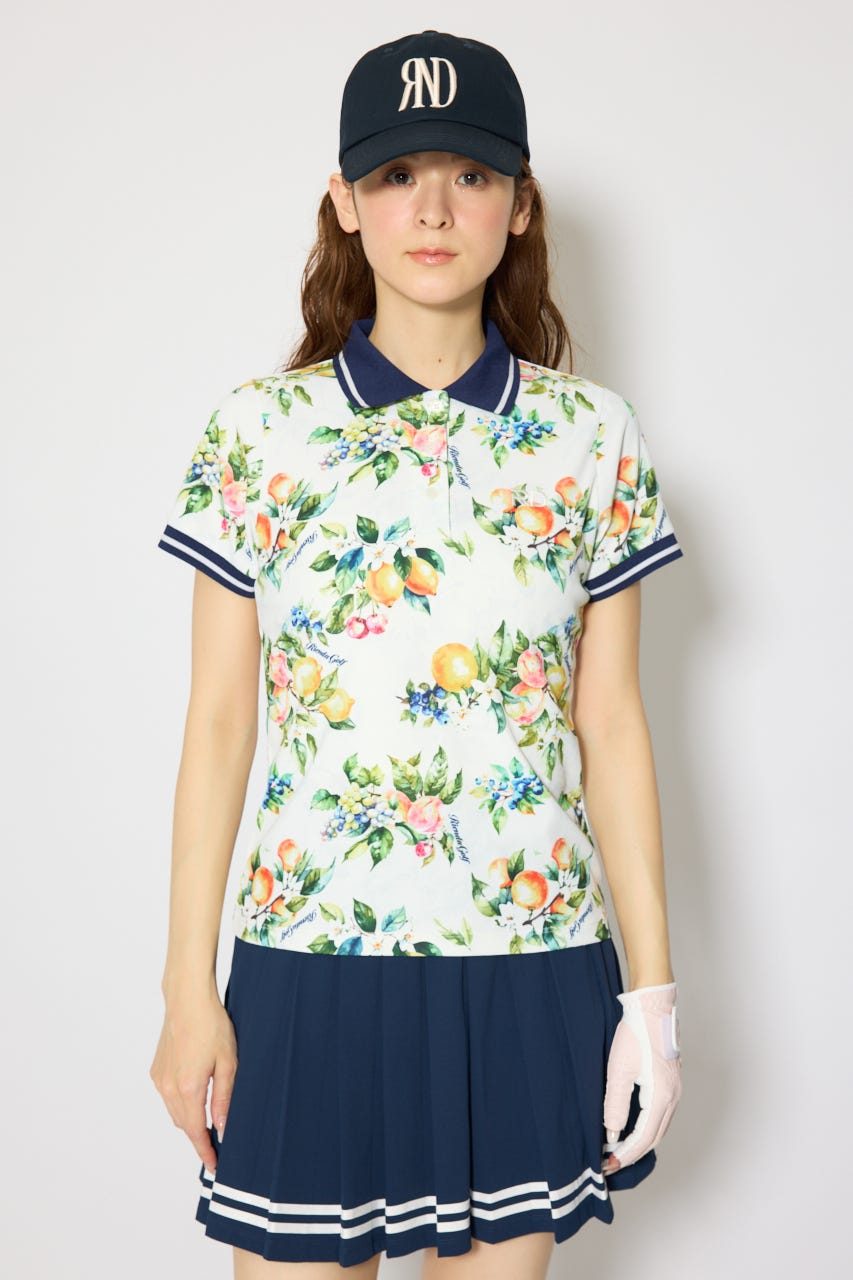【一部店舗・WEB限定】【RIENDA GOLF】ラインコンパクトポロトップス 柄WHT S