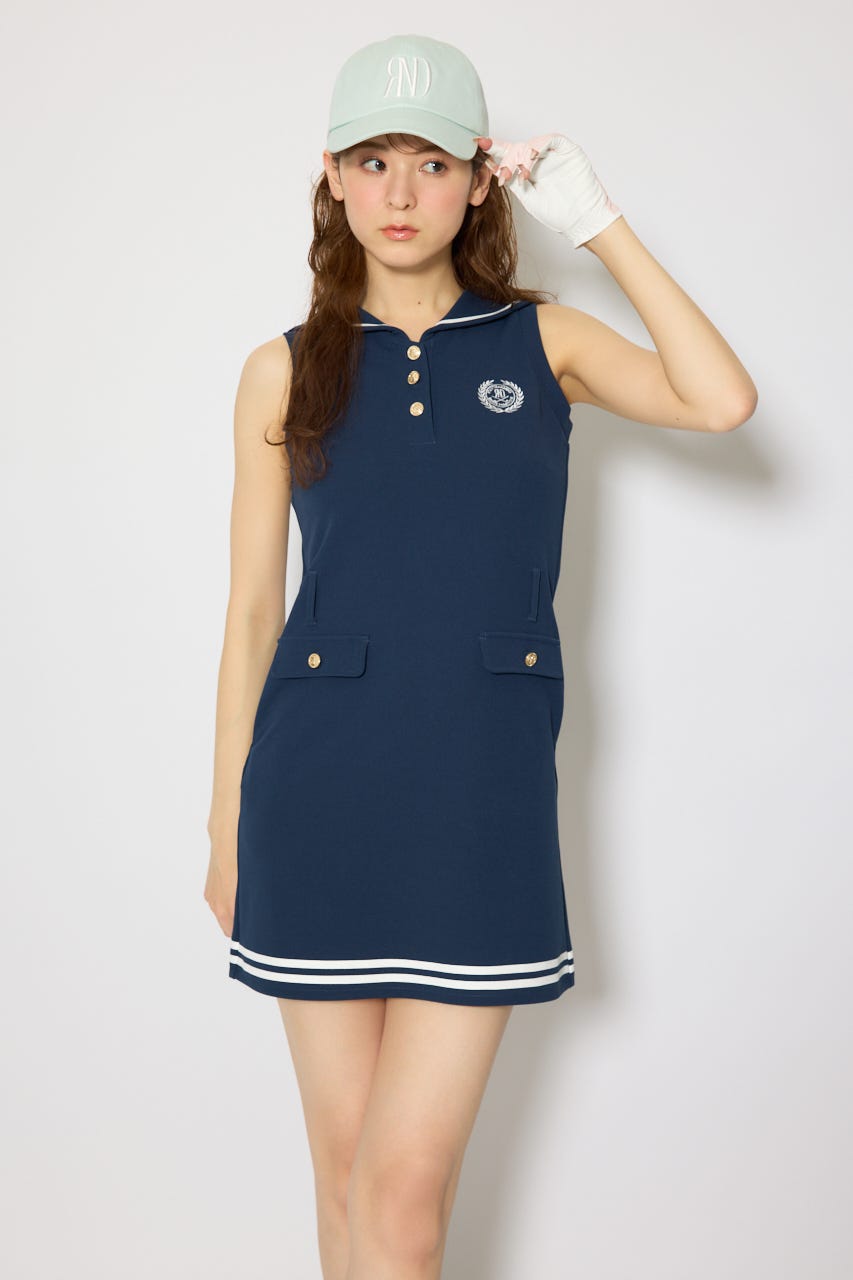【一部店舗・WEB限定】【RIENDA GOLF】セーラーカラーカットワンピース NVY S