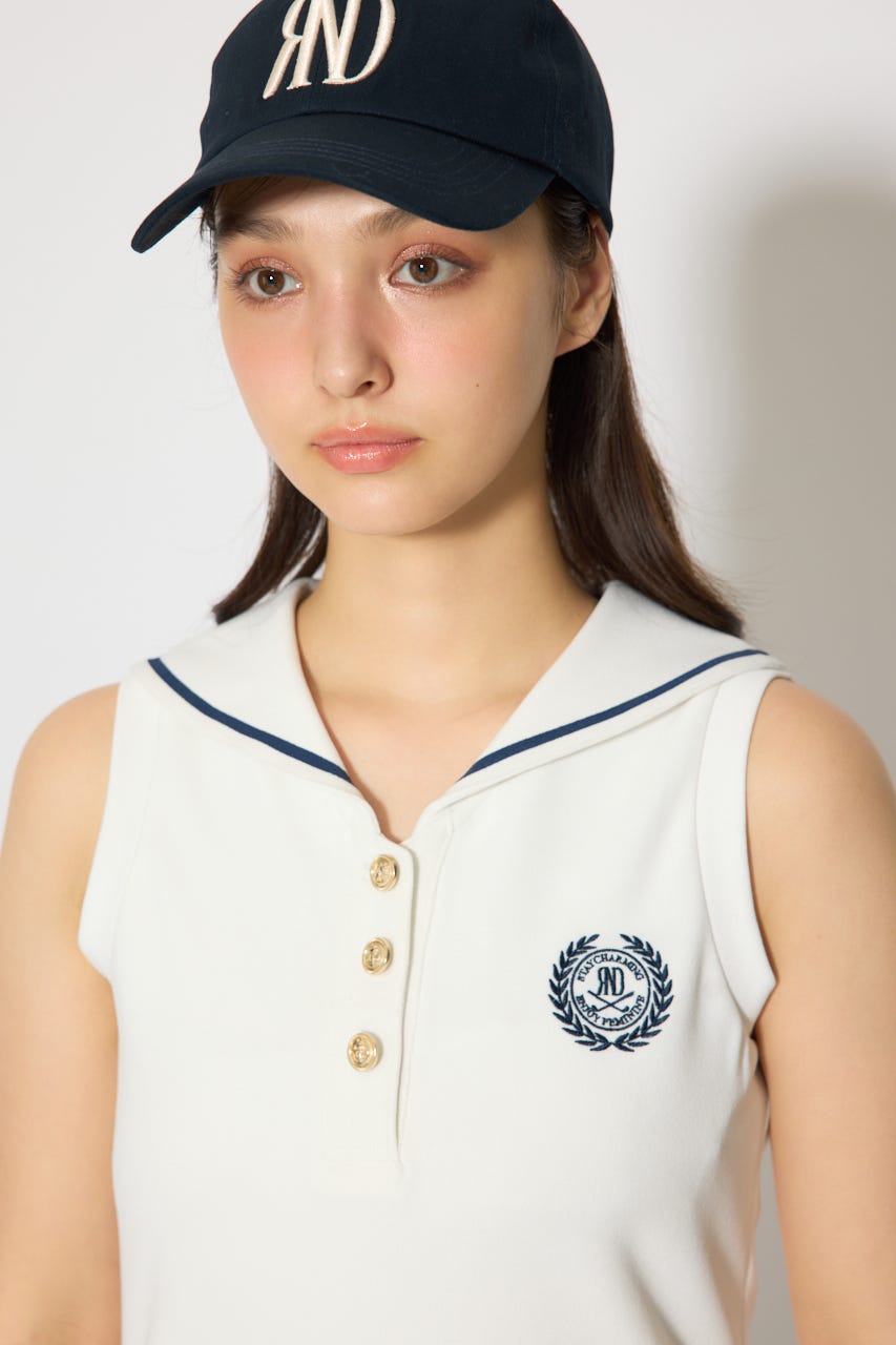 【一部店舗・WEB限定】【RIENDA GOLF】セーラーカラーカットワンピース WHT M