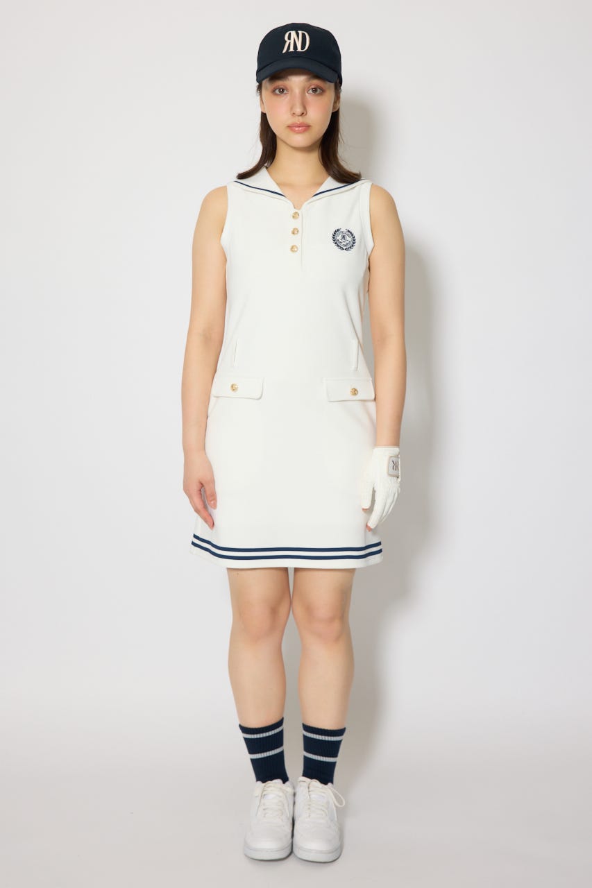 【一部店舗・WEB限定】【RIENDA GOLF】セーラーカラーカットワンピース WHT M