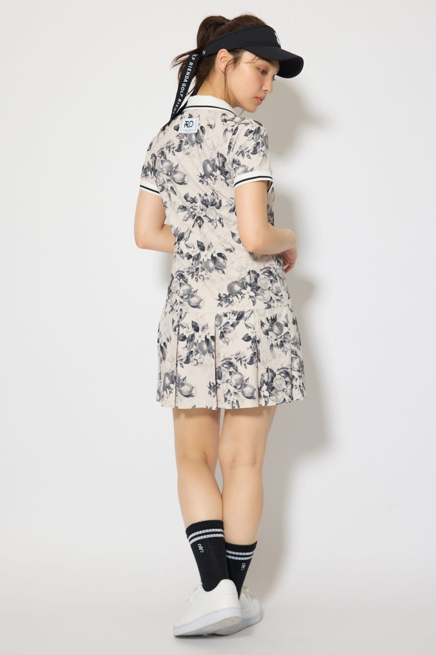 【一部店舗・WEB限定】【RIENDA GOLF】ローウエストプリーツポロワンピース 柄BLK S