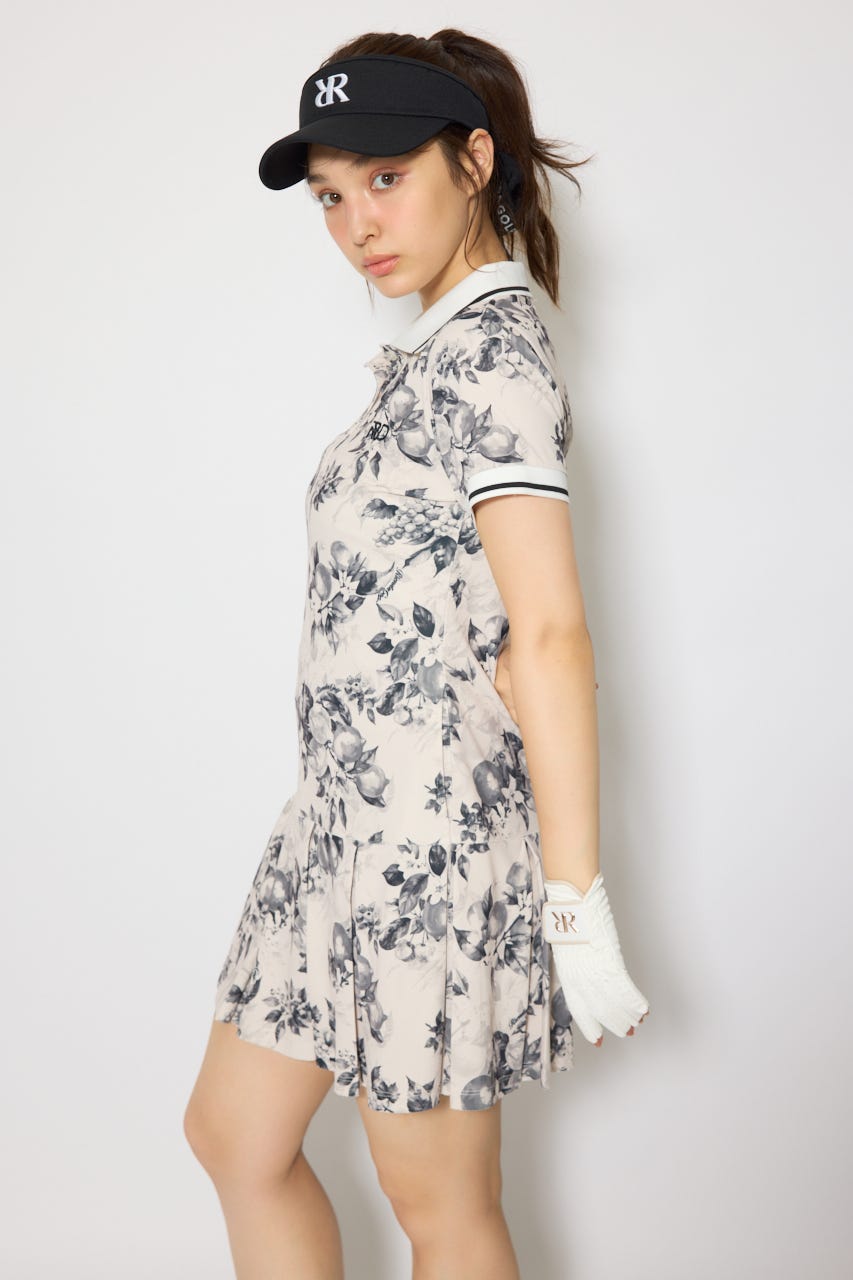 【一部店舗・WEB限定】【RIENDA GOLF】ローウエストプリーツポロワンピース 柄BLK S