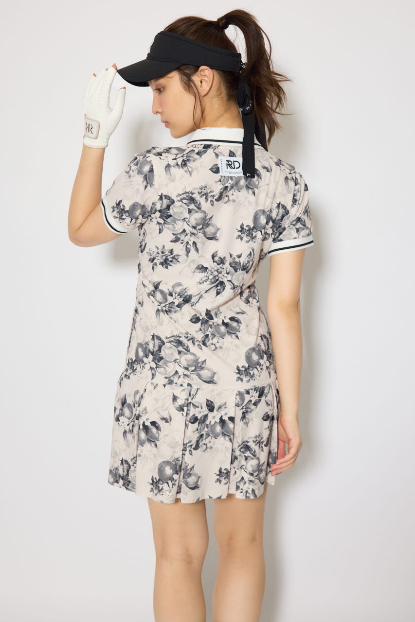 【一部店舗・WEB限定】【RIENDA GOLF】ローウエストプリーツポロワンピース 柄BLK S