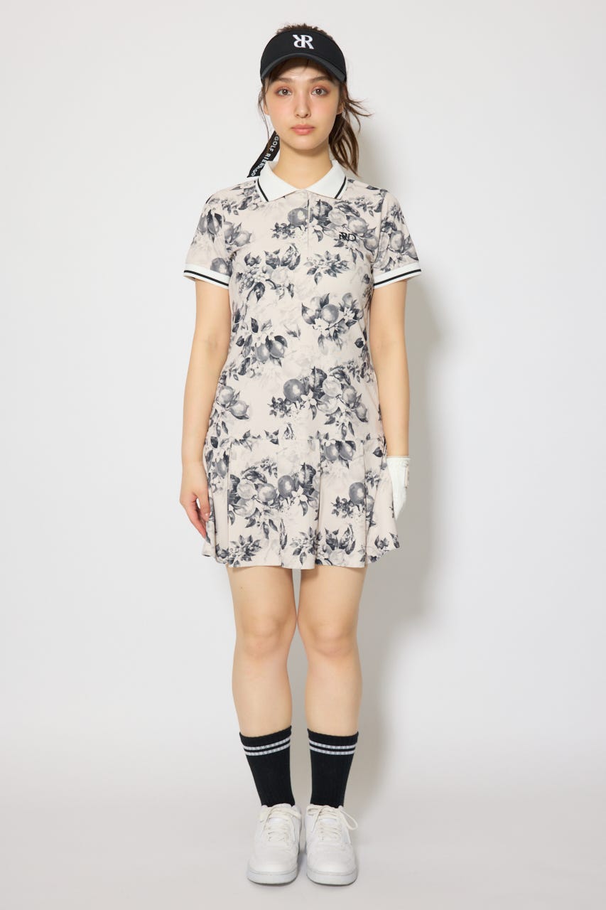 【一部店舗・WEB限定】【RIENDA GOLF】ローウエストプリーツポロワンピース 柄BLK S