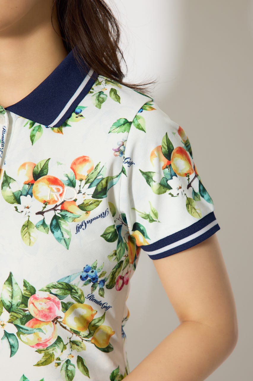 【一部店舗・WEB限定】【RIENDA GOLF】ローウエストプリーツポロワンピース 柄WHT S