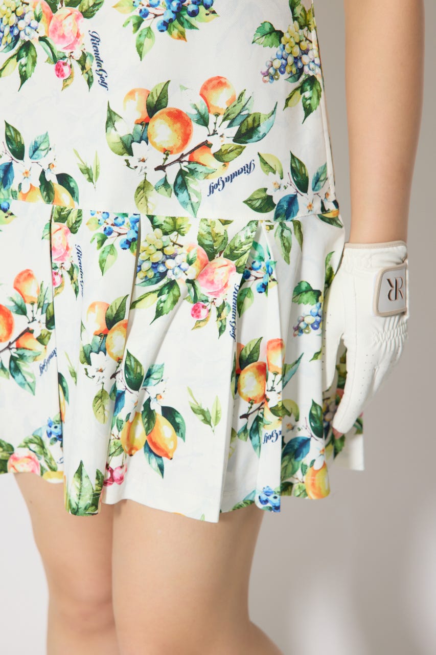 【一部店舗・WEB限定】【RIENDA GOLF】ローウエストプリーツポロワンピース 柄WHT S