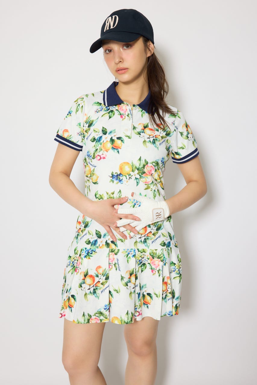 【一部店舗・WEB限定】【RIENDA GOLF】ローウエストプリーツポロワンピース 柄WHT S