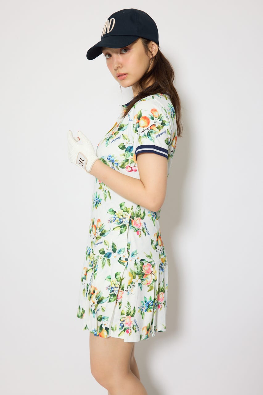 【一部店舗・WEB限定】【RIENDA GOLF】ローウエストプリーツポロワンピース 柄WHT S