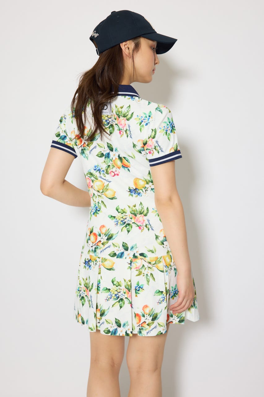 【一部店舗・WEB限定】【RIENDA GOLF】ローウエストプリーツポロワンピース 柄WHT S