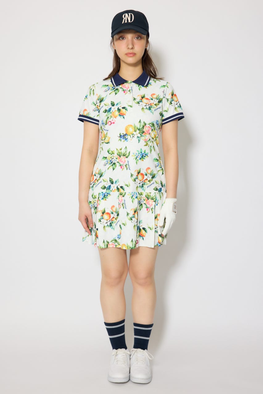 【一部店舗・WEB限定】【RIENDA GOLF】ローウエストプリーツポロワンピース 柄WHT S