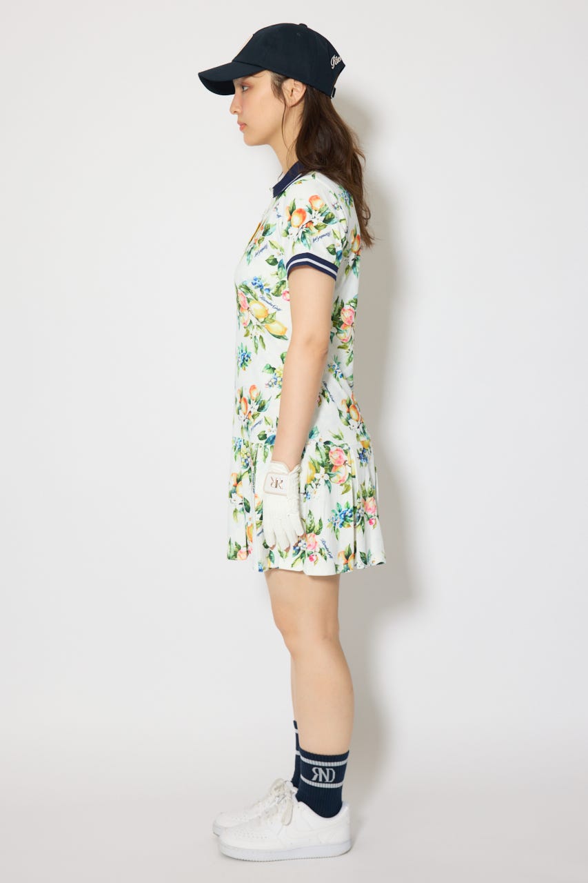 【一部店舗・WEB限定】【RIENDA GOLF】ローウエストプリーツポロワンピース 柄WHT S