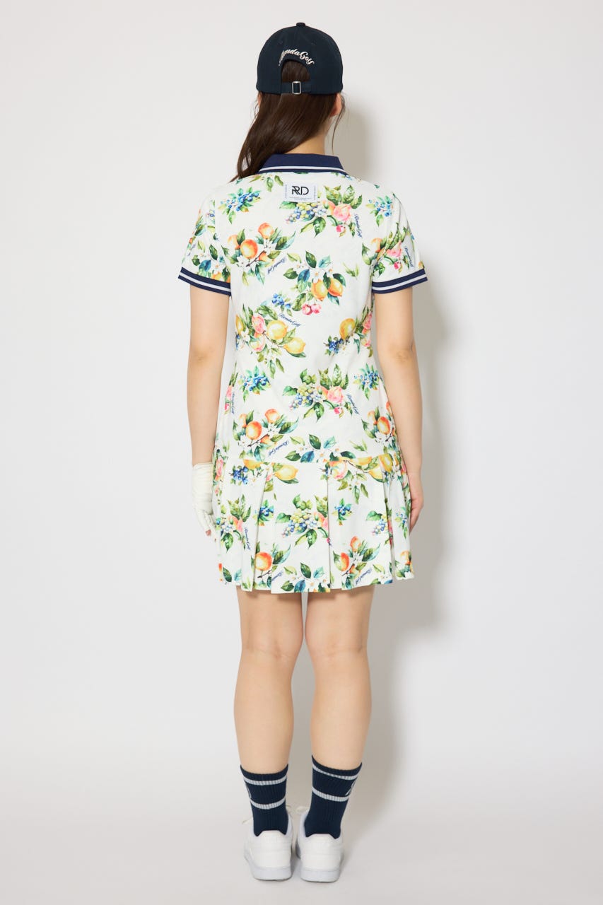 【一部店舗・WEB限定】【RIENDA GOLF】ローウエストプリーツポロワンピース 柄WHT S