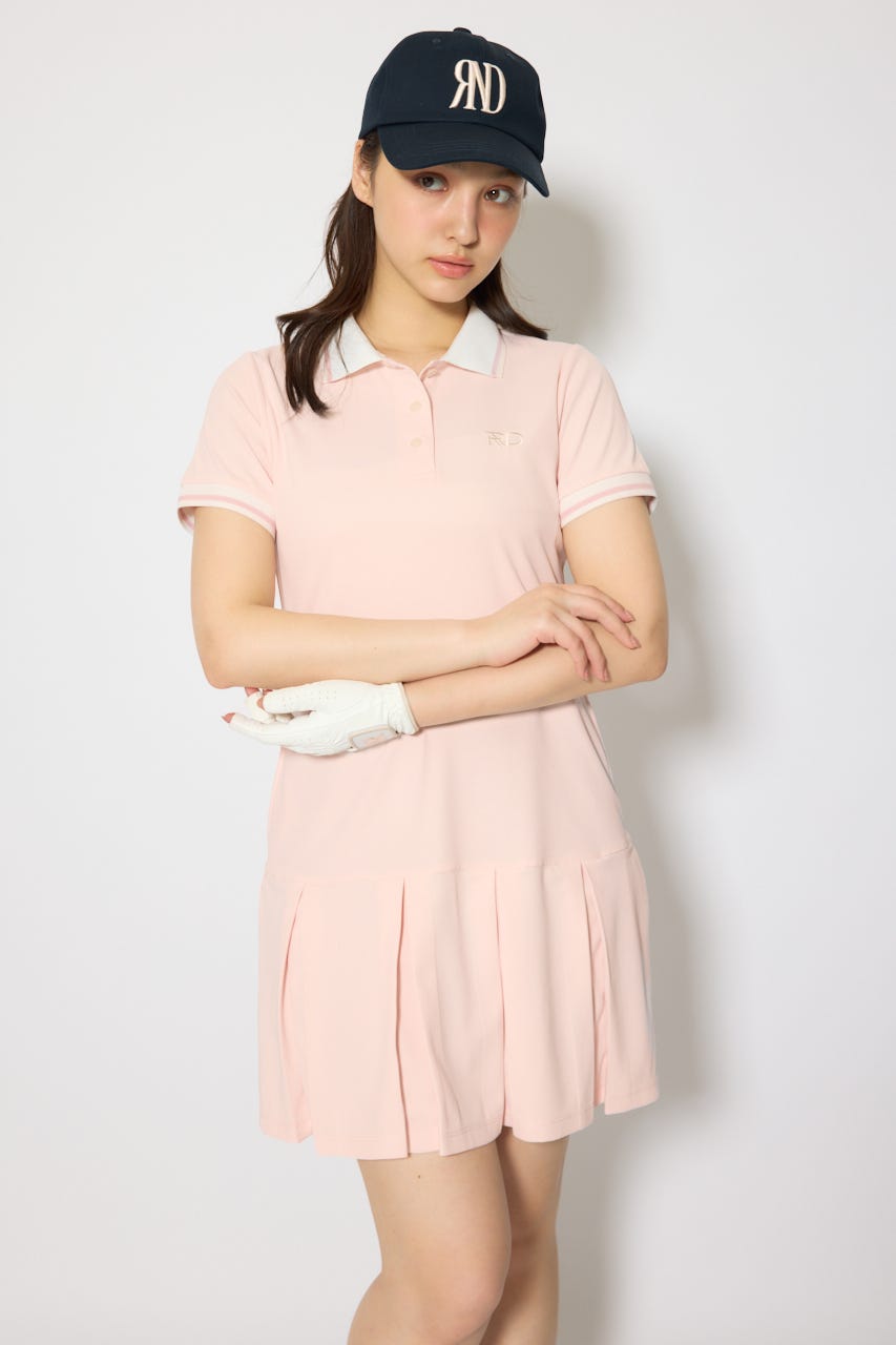 【一部店舗・WEB限定】【RIENDA GOLF】ローウエストプリーツポロワンピース PNK S