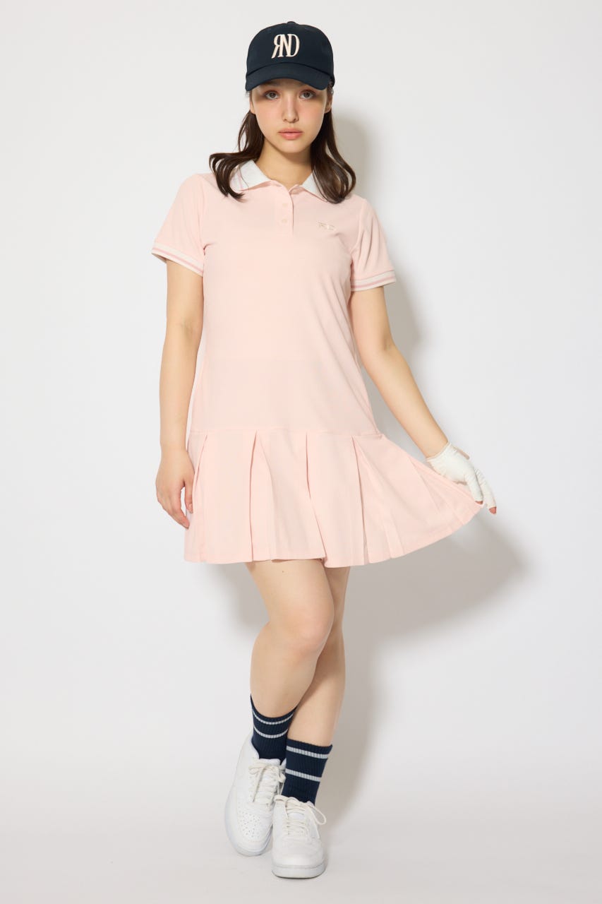 【一部店舗・WEB限定】【RIENDA GOLF】ローウエストプリーツポロワンピース PNK S