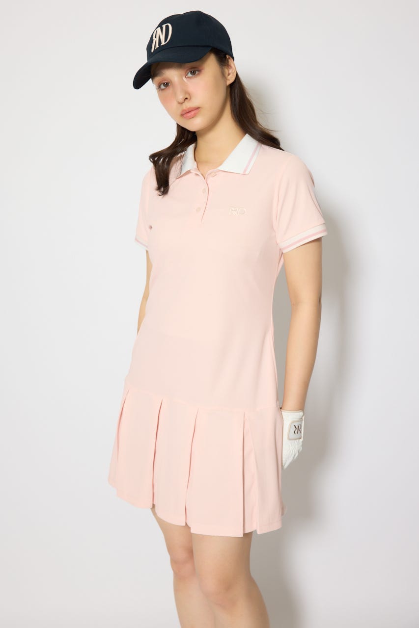 【一部店舗・WEB限定】【RIENDA GOLF】ローウエストプリーツポロワンピース PNK S