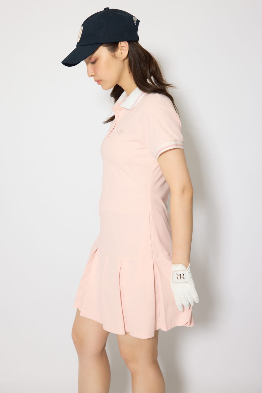 【一部店舗・WEB限定】【RIENDA GOLF】ローウエストプリーツポロワンピース PNK S
