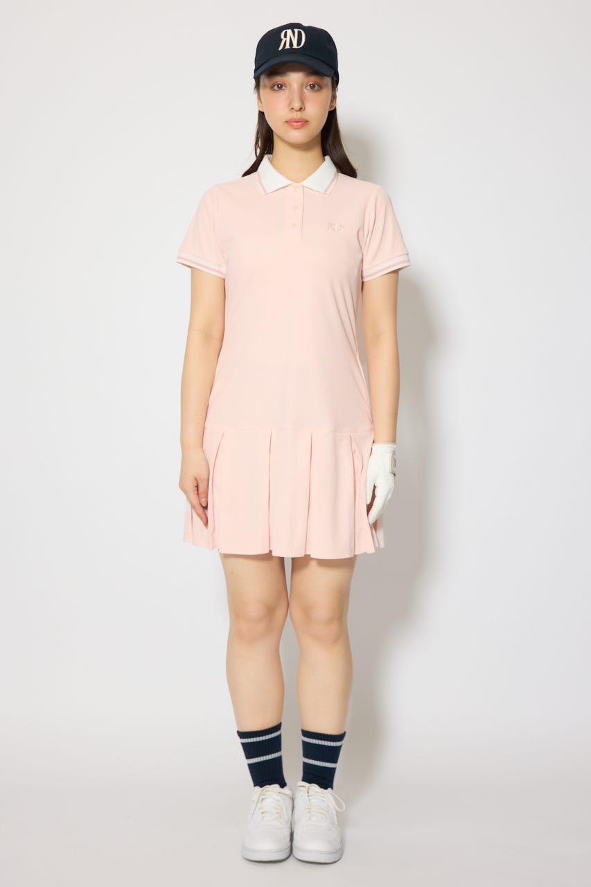 【一部店舗・WEB限定】【RIENDA GOLF】ローウエストプリーツポロワンピース PNK S