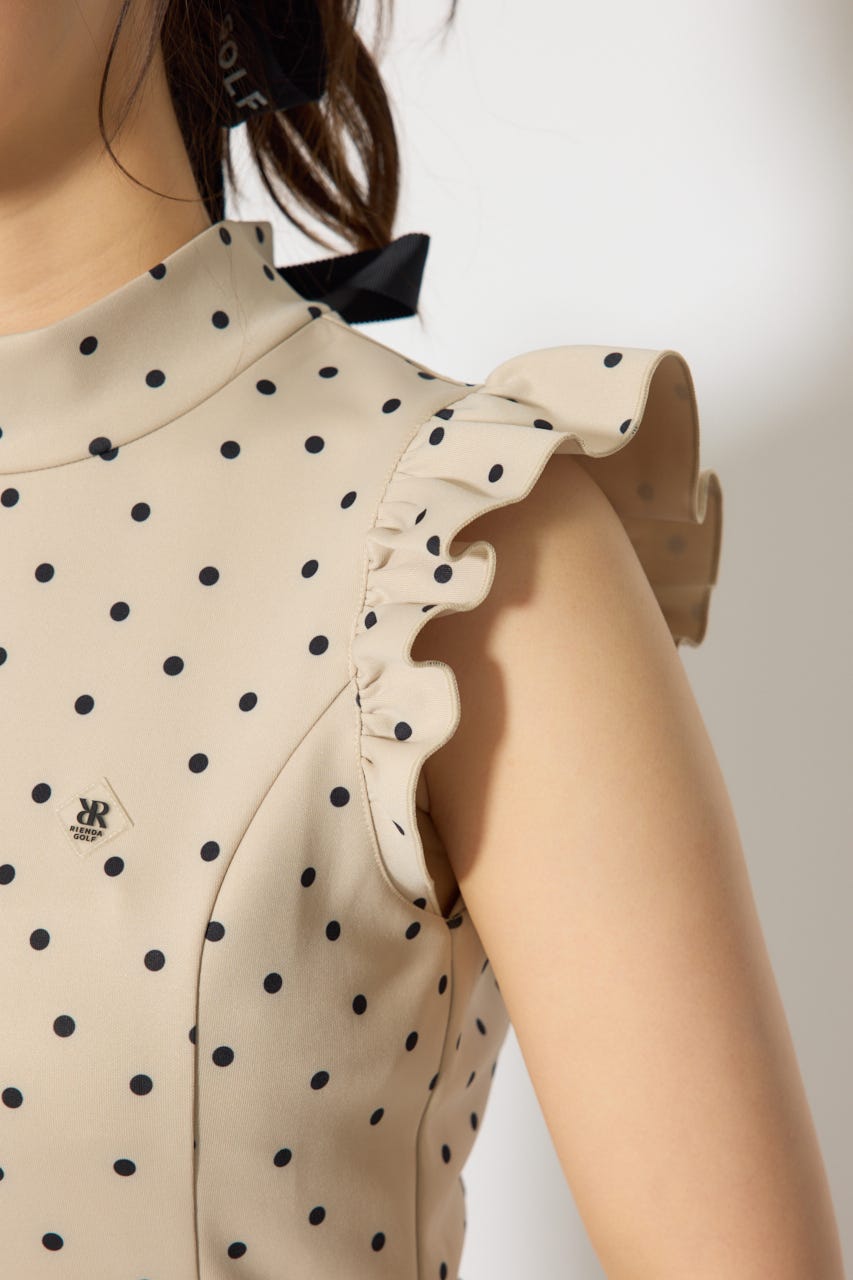 【一部店舗・WEB限定】【RIENDA GOLF】バックリボンフリルスリーブワンピース BEG S