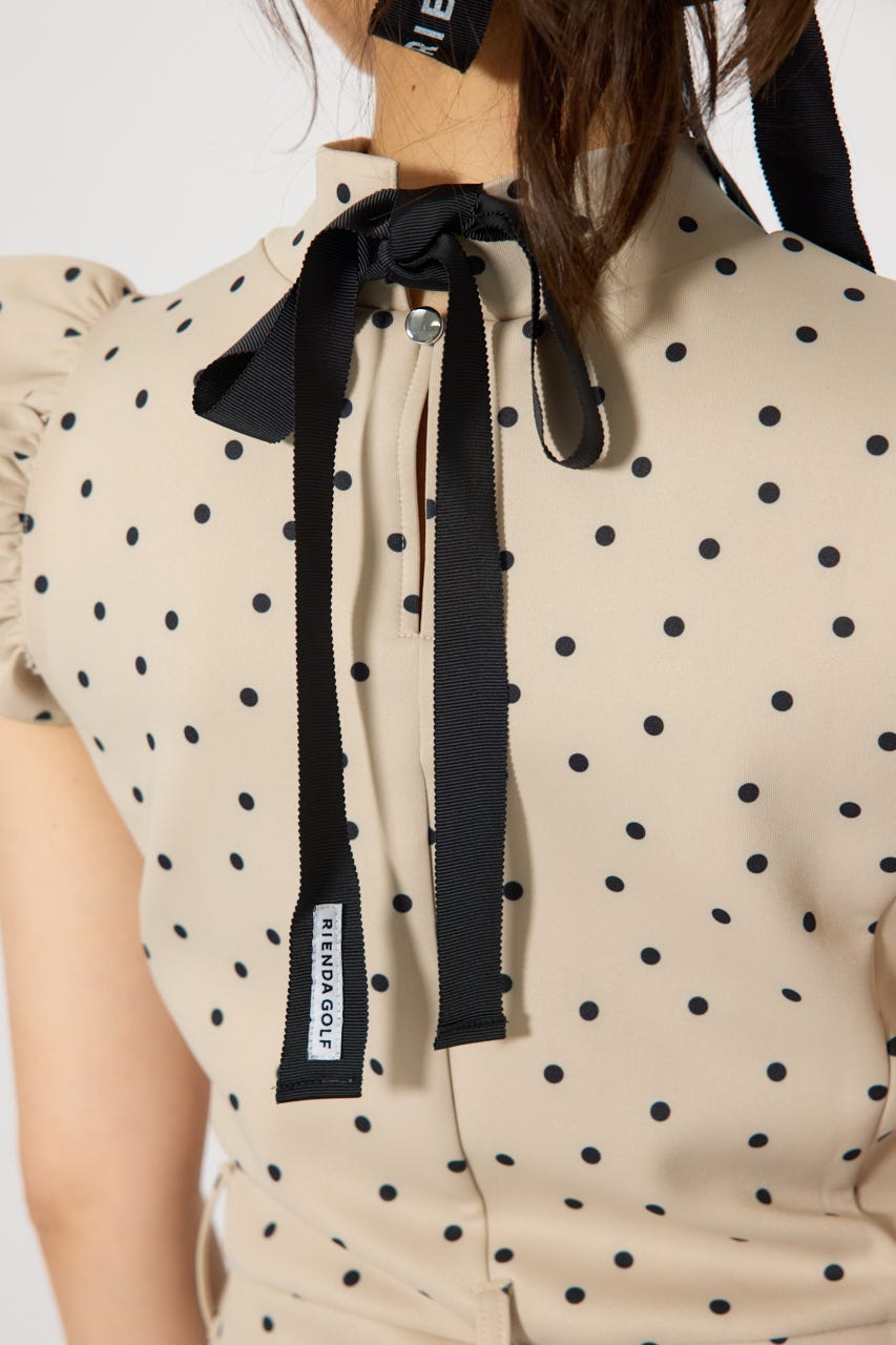 【一部店舗・WEB限定】【RIENDA GOLF】バックリボンフリルスリーブワンピース BEG S