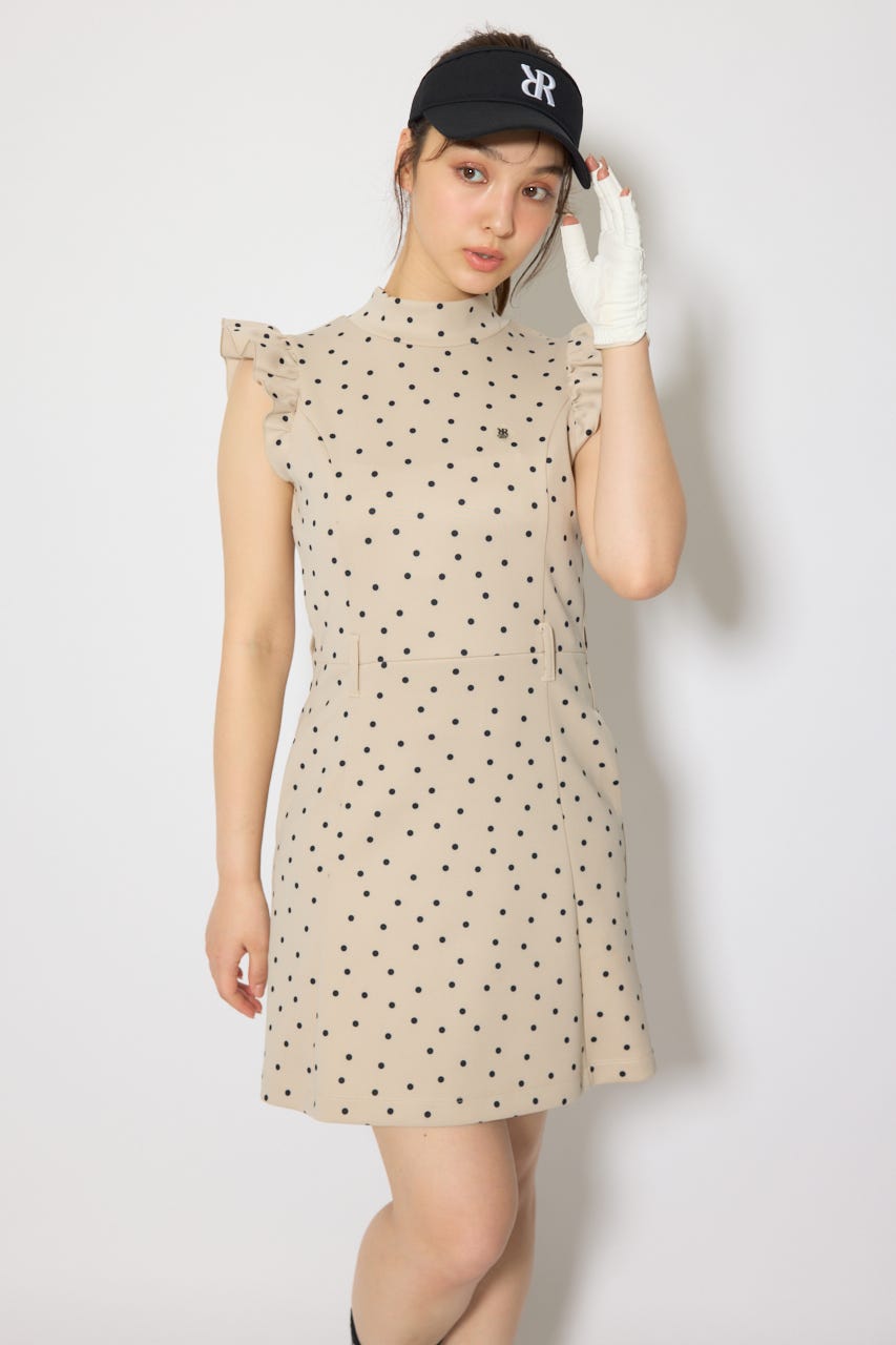 【一部店舗・WEB限定】【RIENDA GOLF】バックリボンフリルスリーブワンピース BEG S