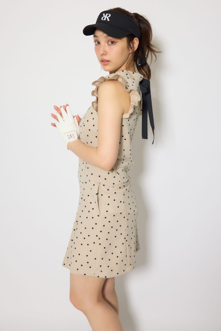 【一部店舗・WEB限定】【RIENDA GOLF】バックリボンフリルスリーブワンピース BEG S