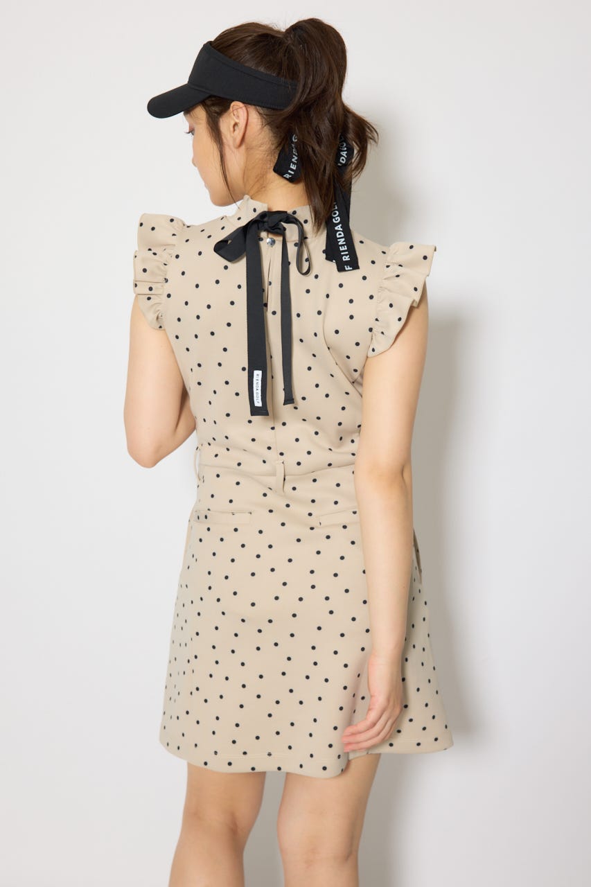 【一部店舗・WEB限定】【RIENDA GOLF】バックリボンフリルスリーブワンピース BEG S