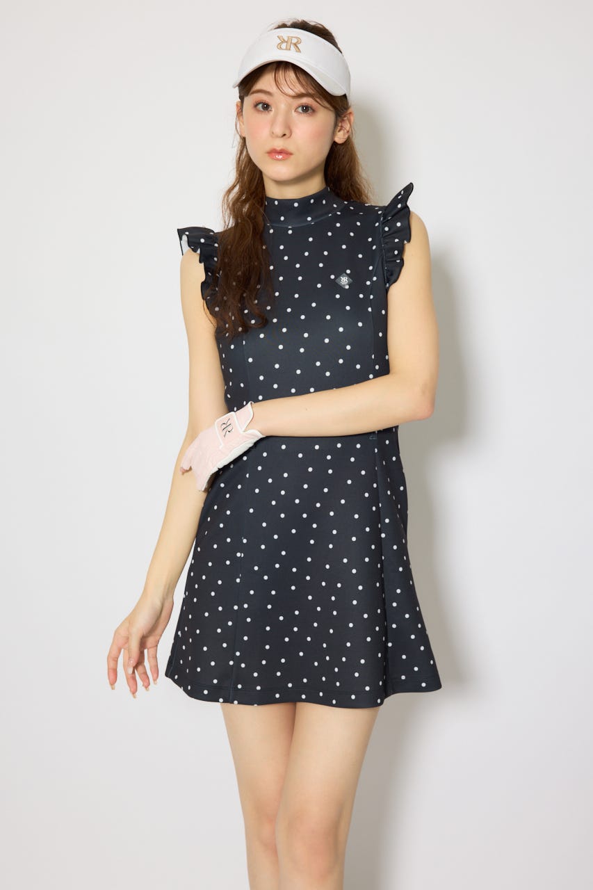 【一部店舗・WEB限定】【RIENDA GOLF】バックリボンフリルスリーブワンピース BLK S